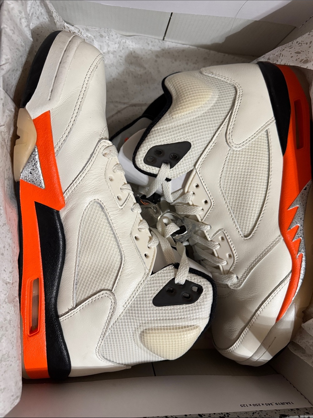 Jordan Off-White and Bright Orange Retro High-Top Sneakers